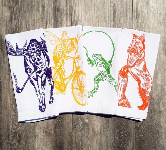 Set of 4 Forest Animal Napkins Bright