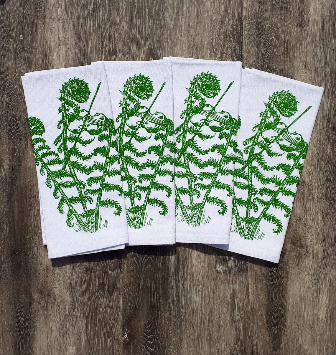 Set of 4 Fiddling Fiddleheads Cotton Napkins