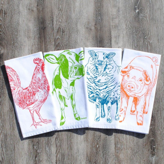 Set of 4 Farm Animal Napkins Bright