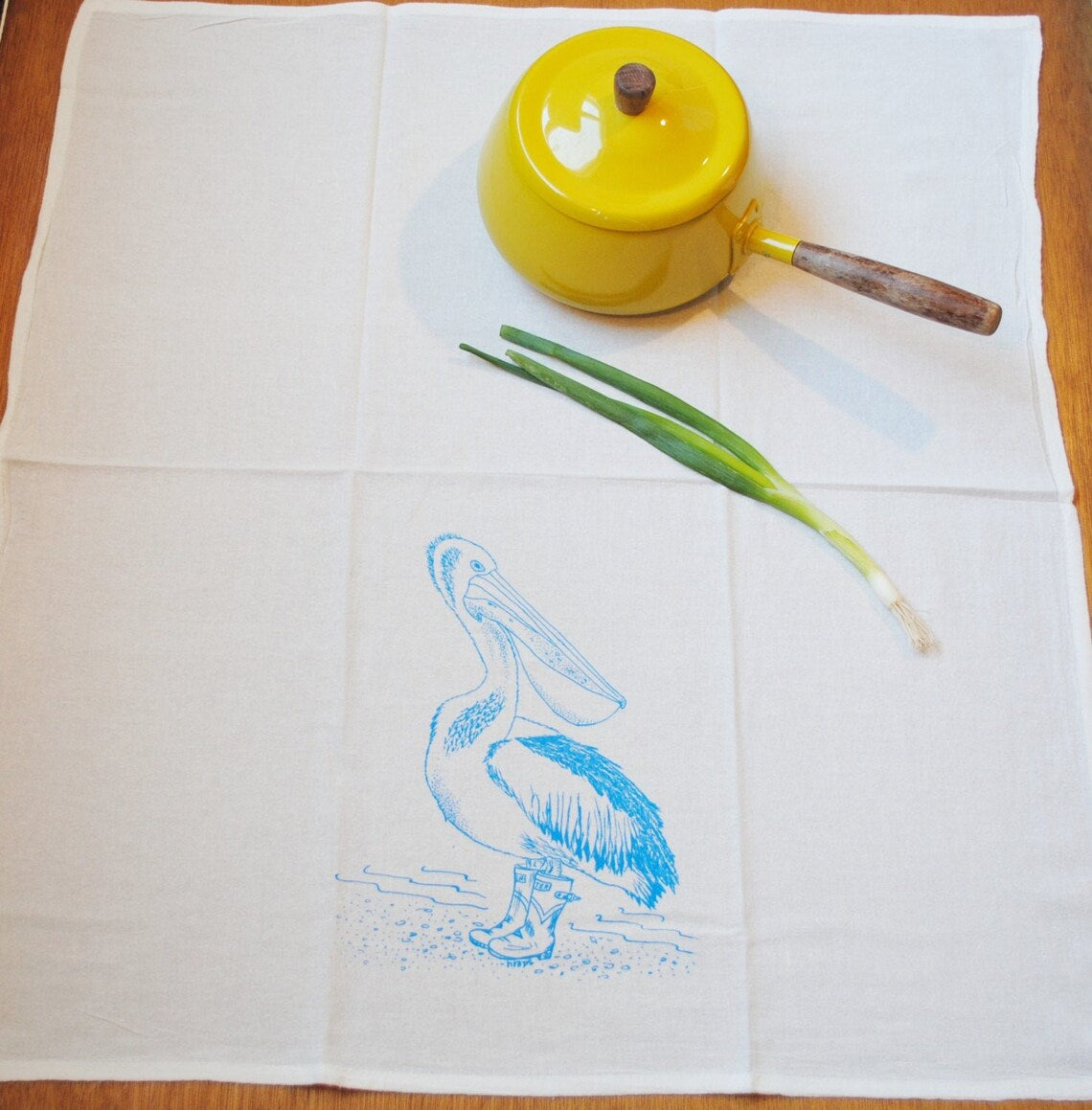 Pelican in Rain Boots Flour Sack Tea Towel