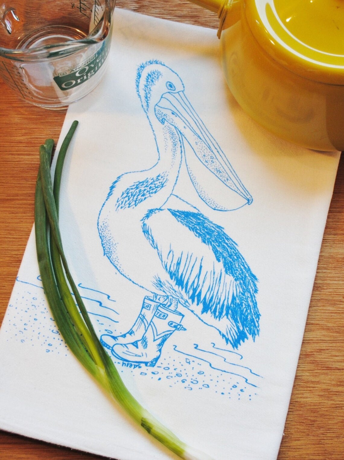 Pelican in Rain Boots Flour Sack Tea Towel