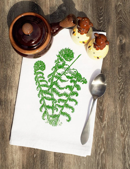 Fiddling Fiddleheads Flour Sack Tea Towel