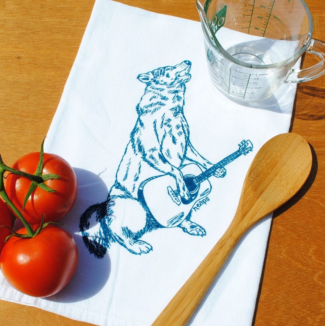 Howling Wolf with a Guitar Flour Sack Tea Towel
