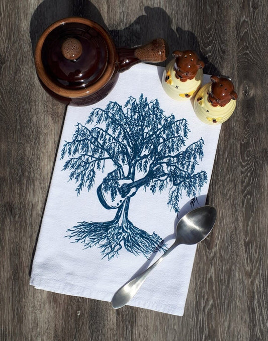 Weeping Willow Guitar Tree Flour Sack Tea Towel