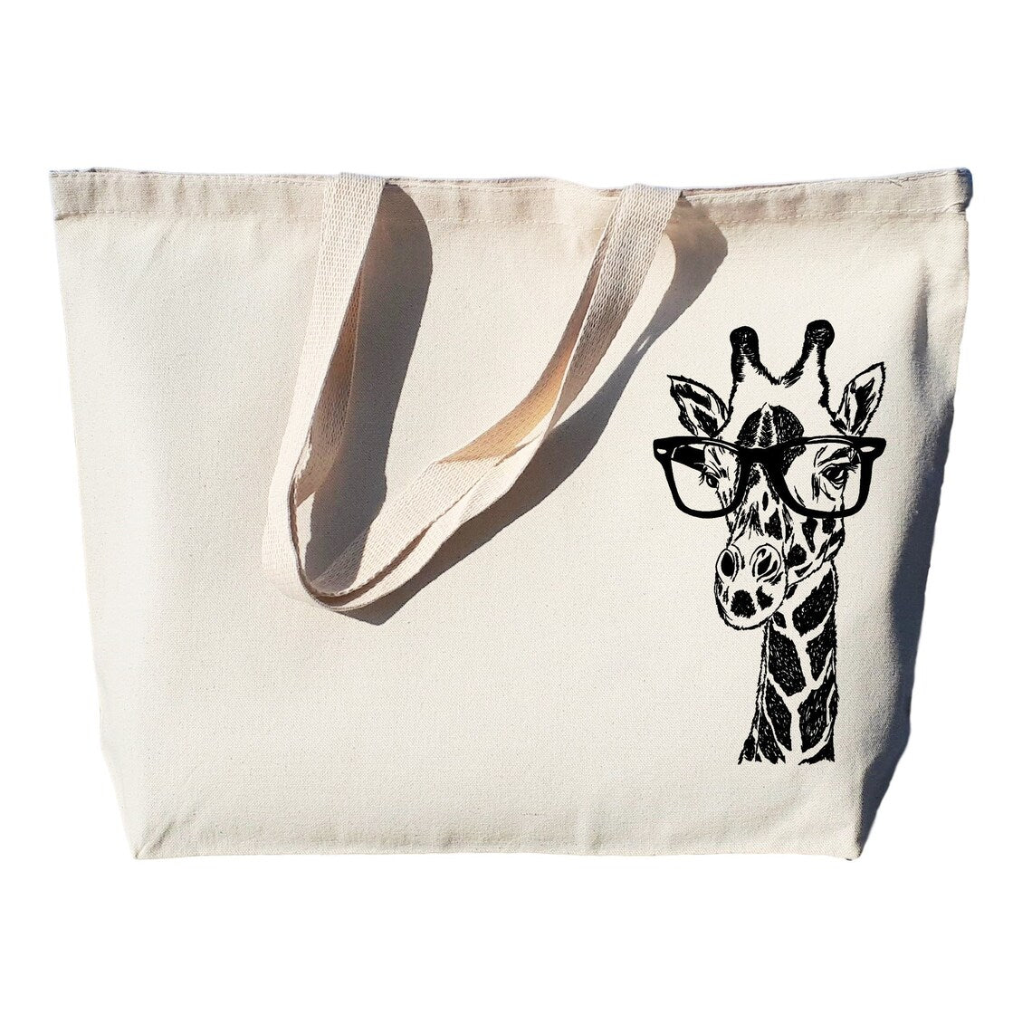 The Original Giraffe with Glasses Large Heavyweight Canvas Tote