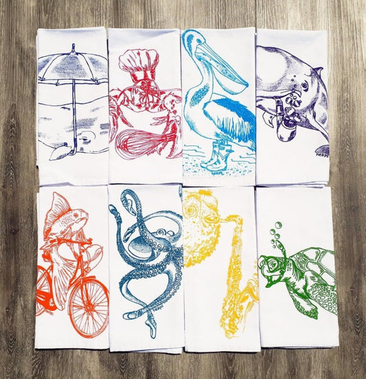 Set of 8 Sea Creature Napkins Bright