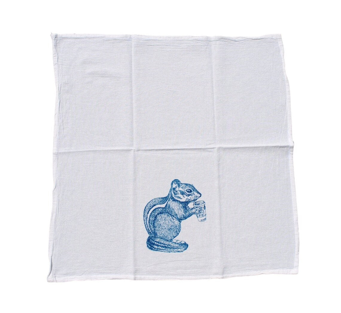 Chipmunk Drinking Coffee Flour Sack Tea Towel