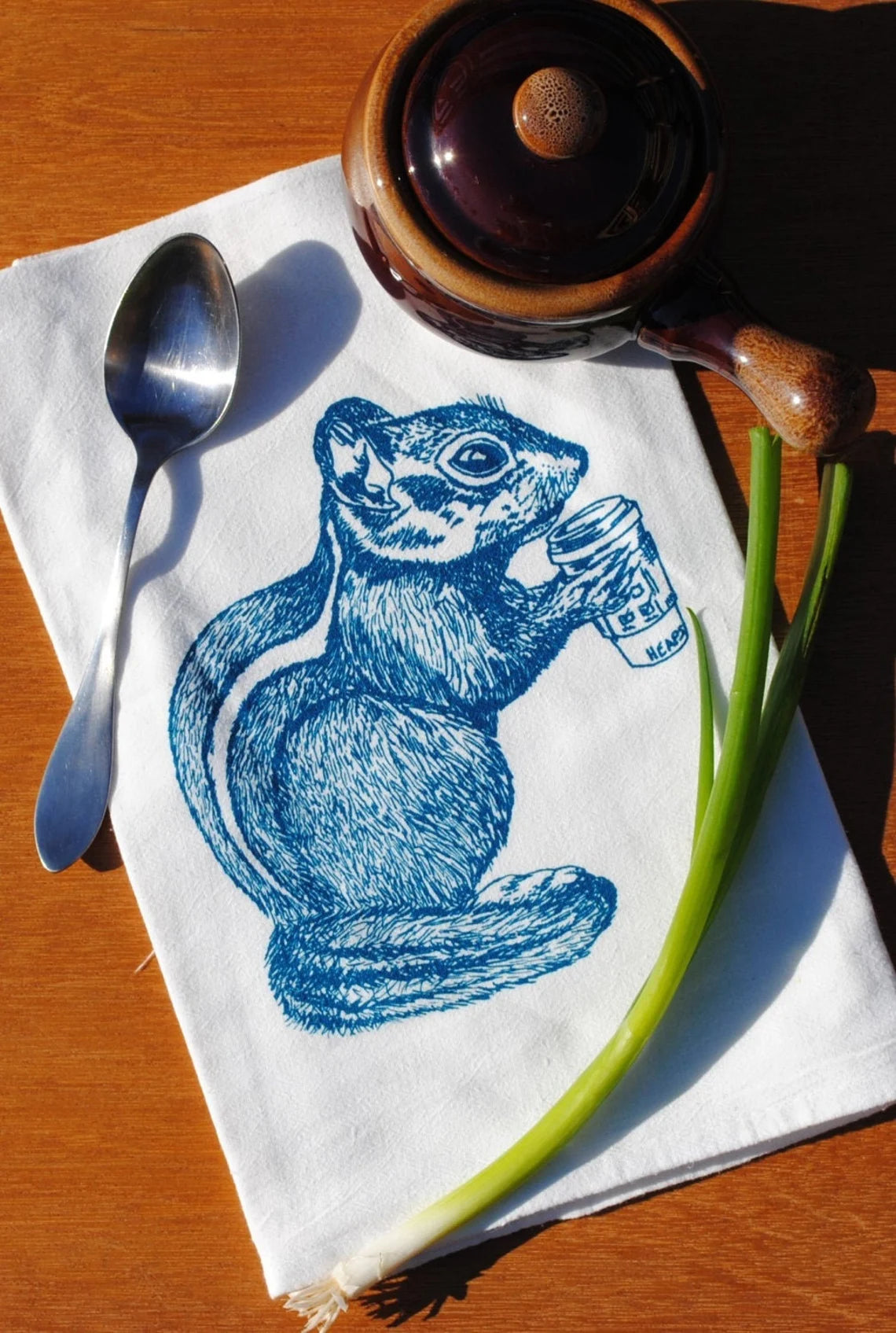 Chipmunk Drinking Coffee Flour Sack Tea Towel