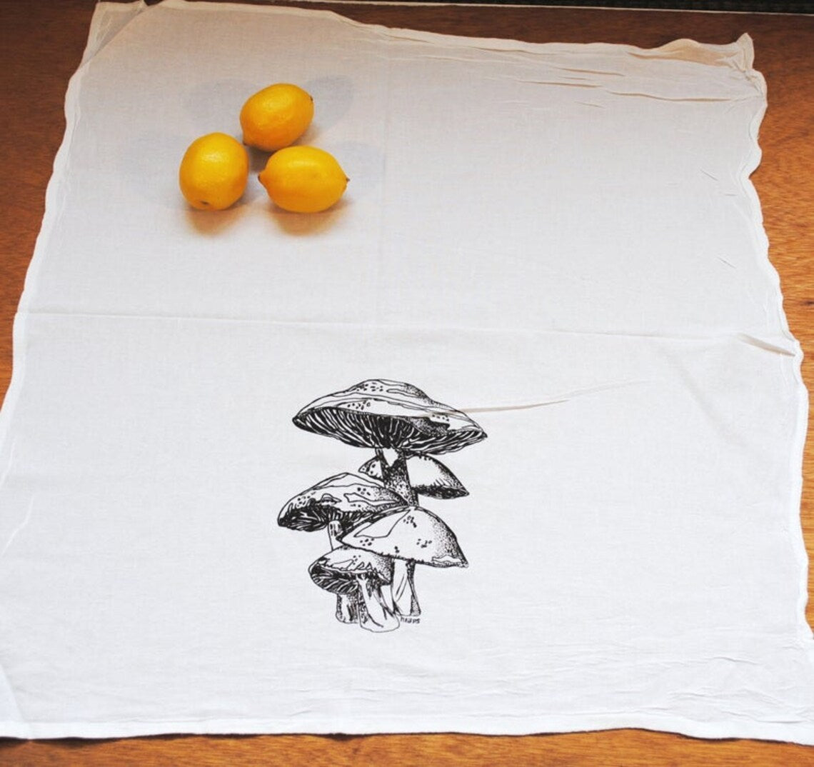 Mushrooms Flour Sack Tea Towel