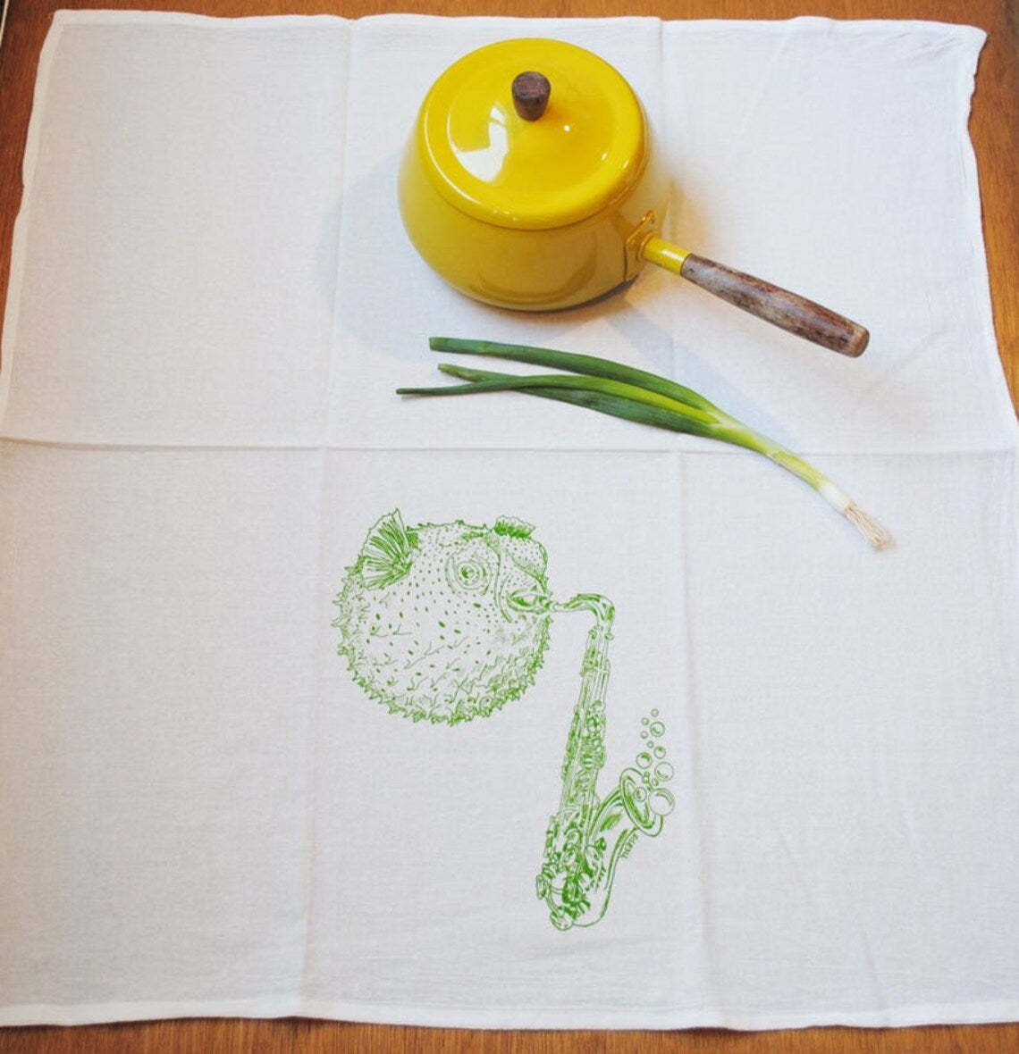 Blowfish with Saxophone Flour Sack Tea Towel