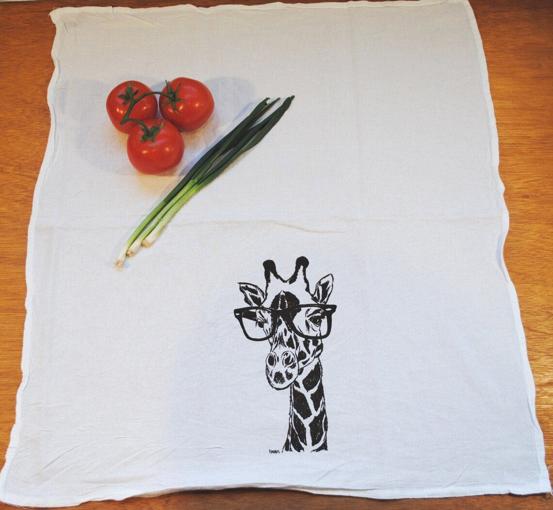 The Original Giraffe Wearing Glasses Flour Sack Tea Towel