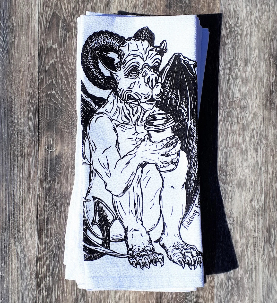 Set of 4 Gargoyle Drinking Coffee Cotton Napkins