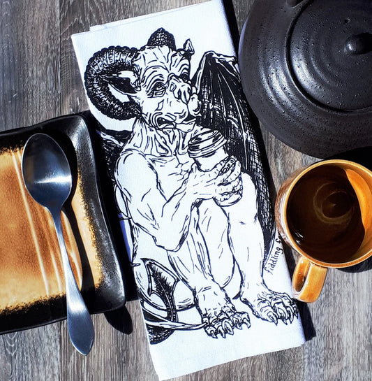 Set of 4 Gargoyle Drinking Coffee Cotton Napkins