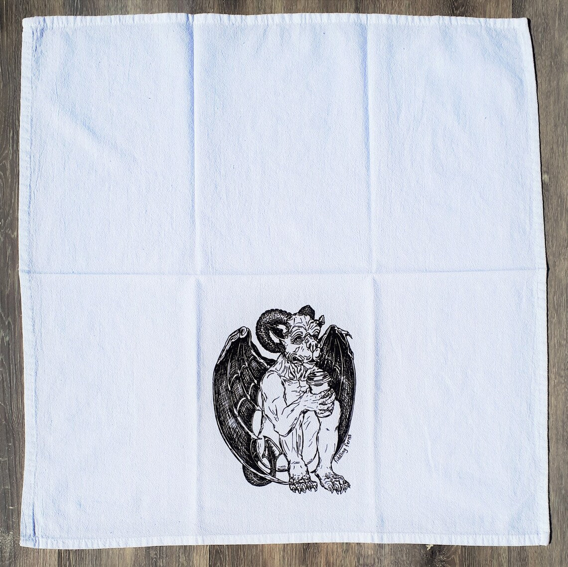Gargoyle Drinking Coffee Flour Sack Tea Towel