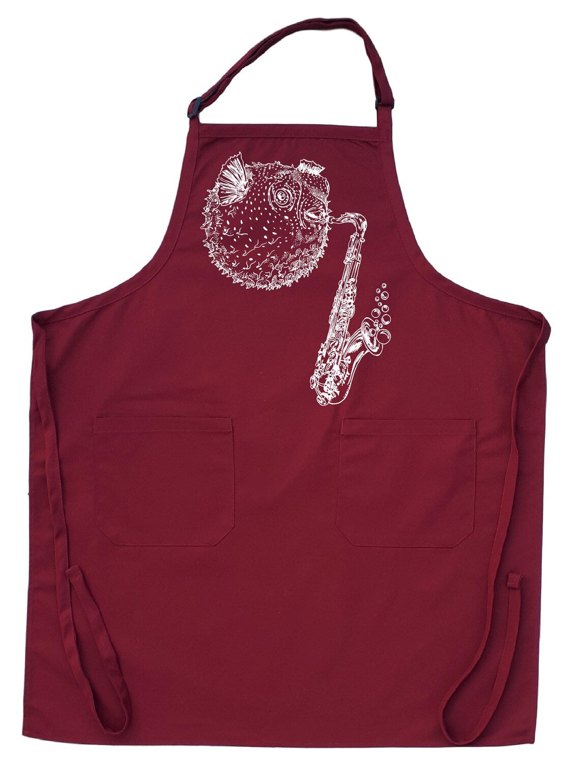 Blowfish Playing Saxophone Chef's Apron with Pockets