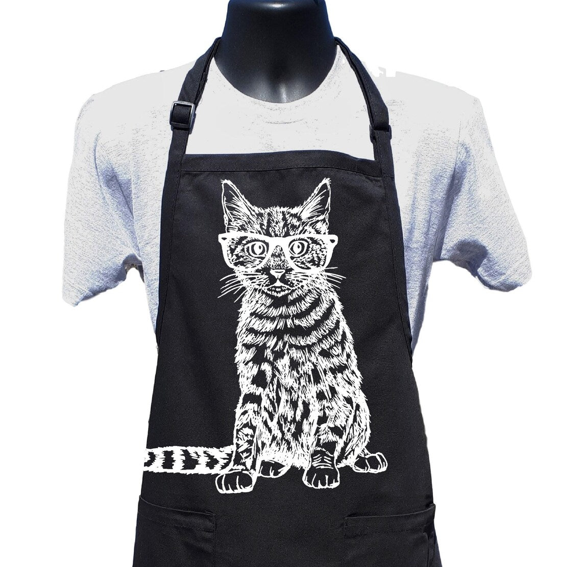 Cat with Glasses Chef's Apron with Pockets