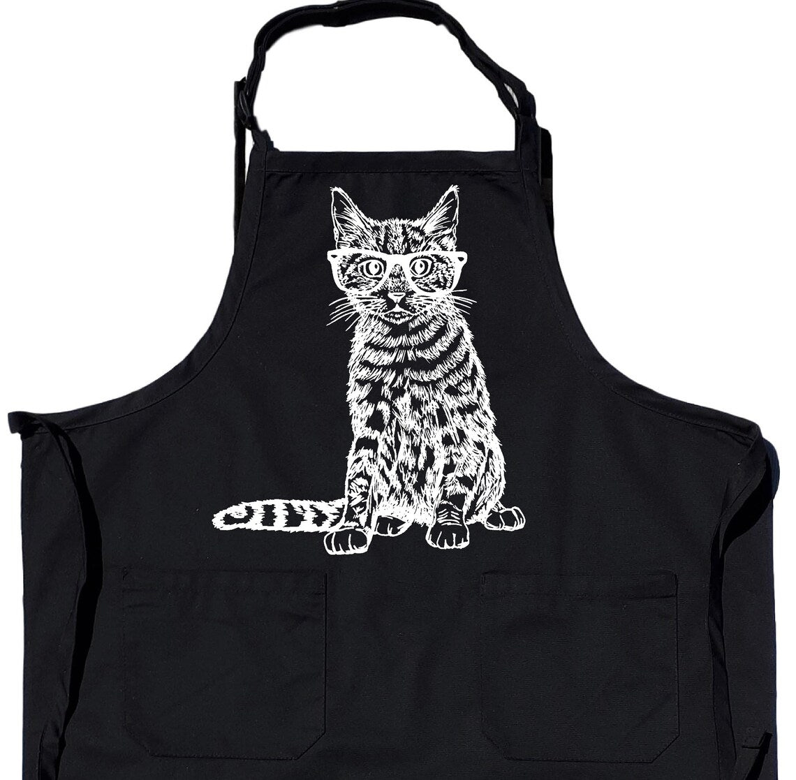 Cat with Glasses Chef's Apron with Pockets