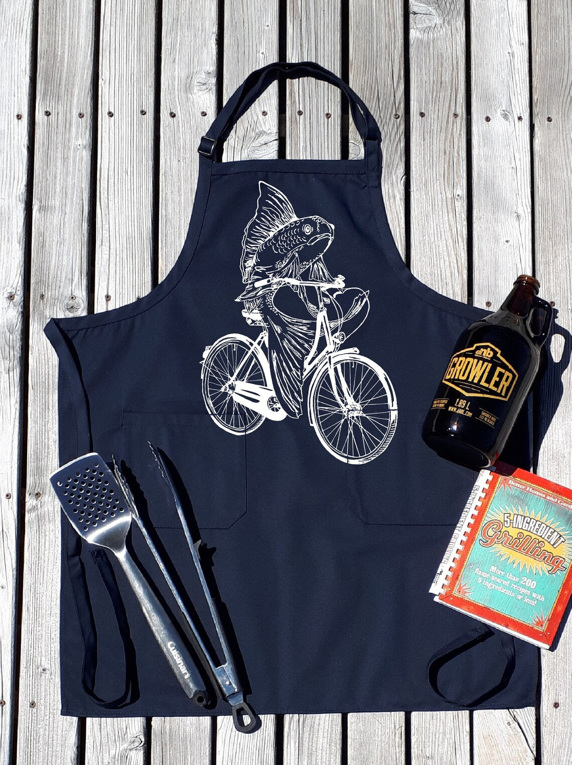 Fish on a Bicycle Chef's Apron with Pockets