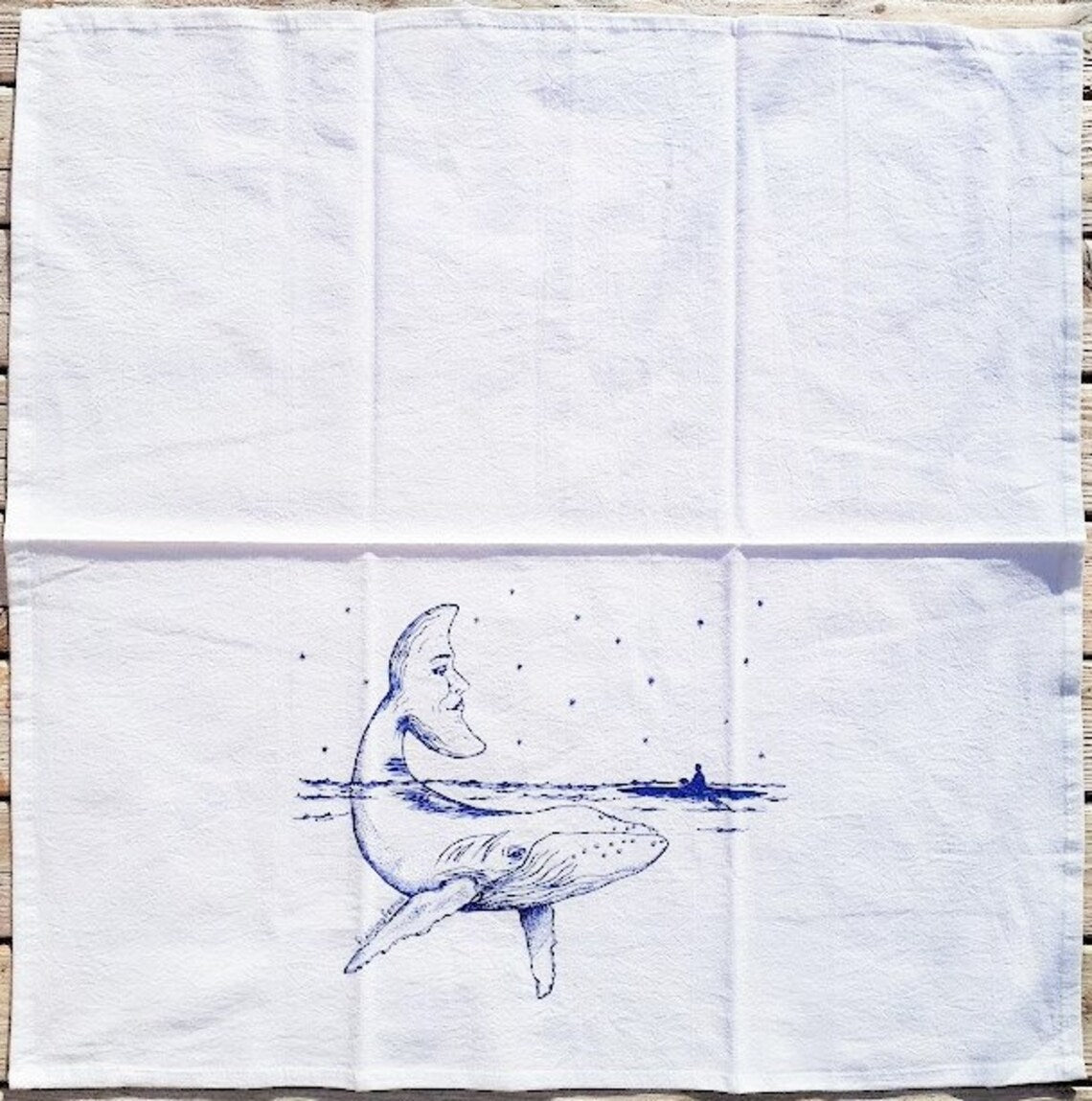 Whale with a Moon Tail Flour Sack Tea Towel