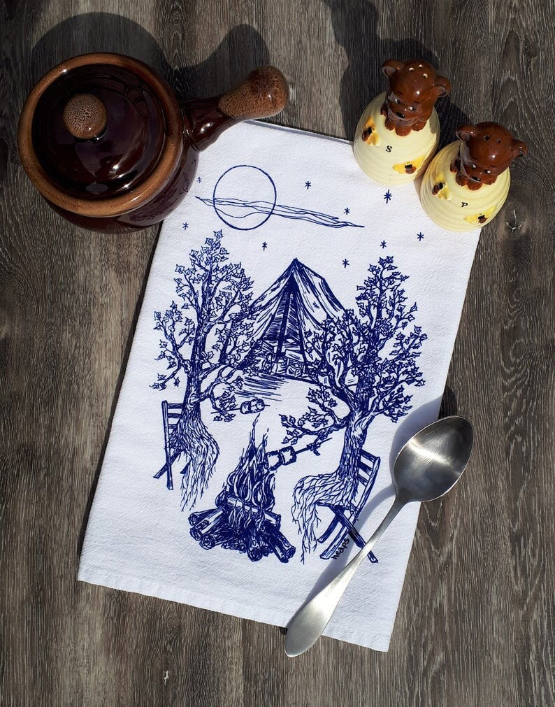 Camping Trees Flour Sack Tea Towel
