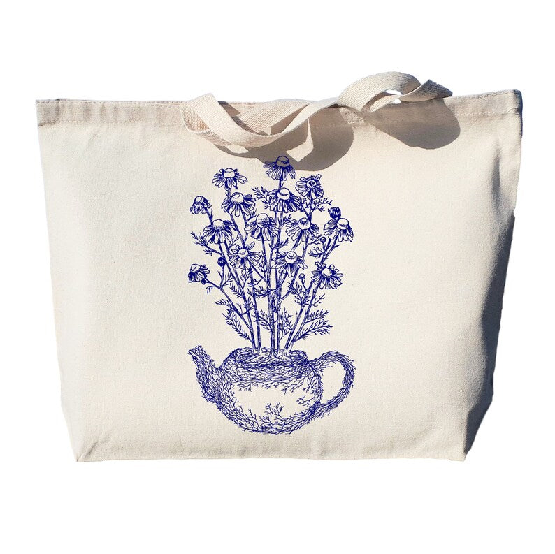 Chamomile Tea Large Heavyweight Canvas Tote