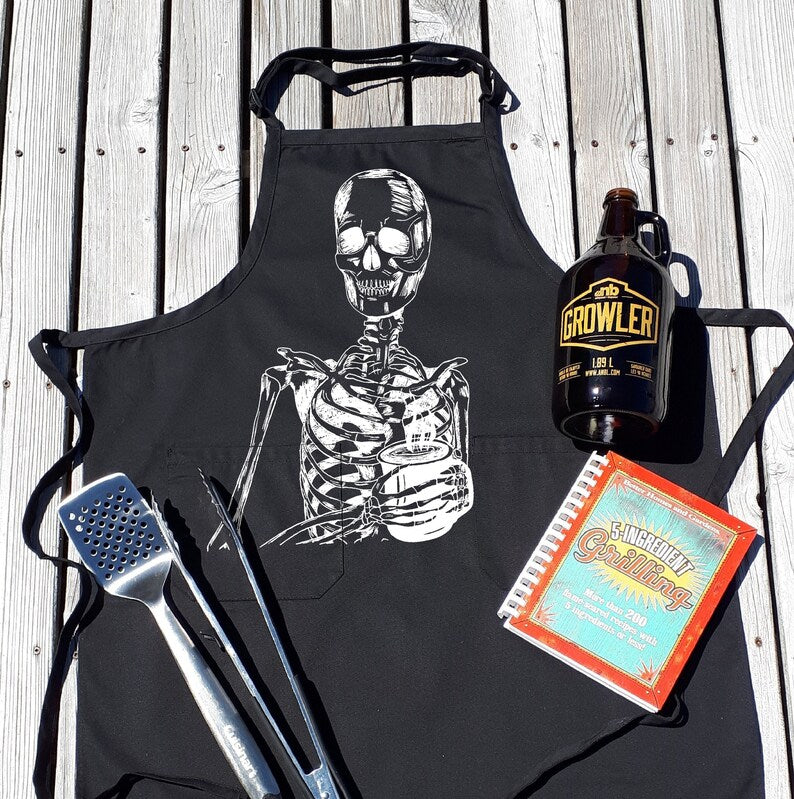 Skeleton Drinking Coffee Chef's Apron with Pockets