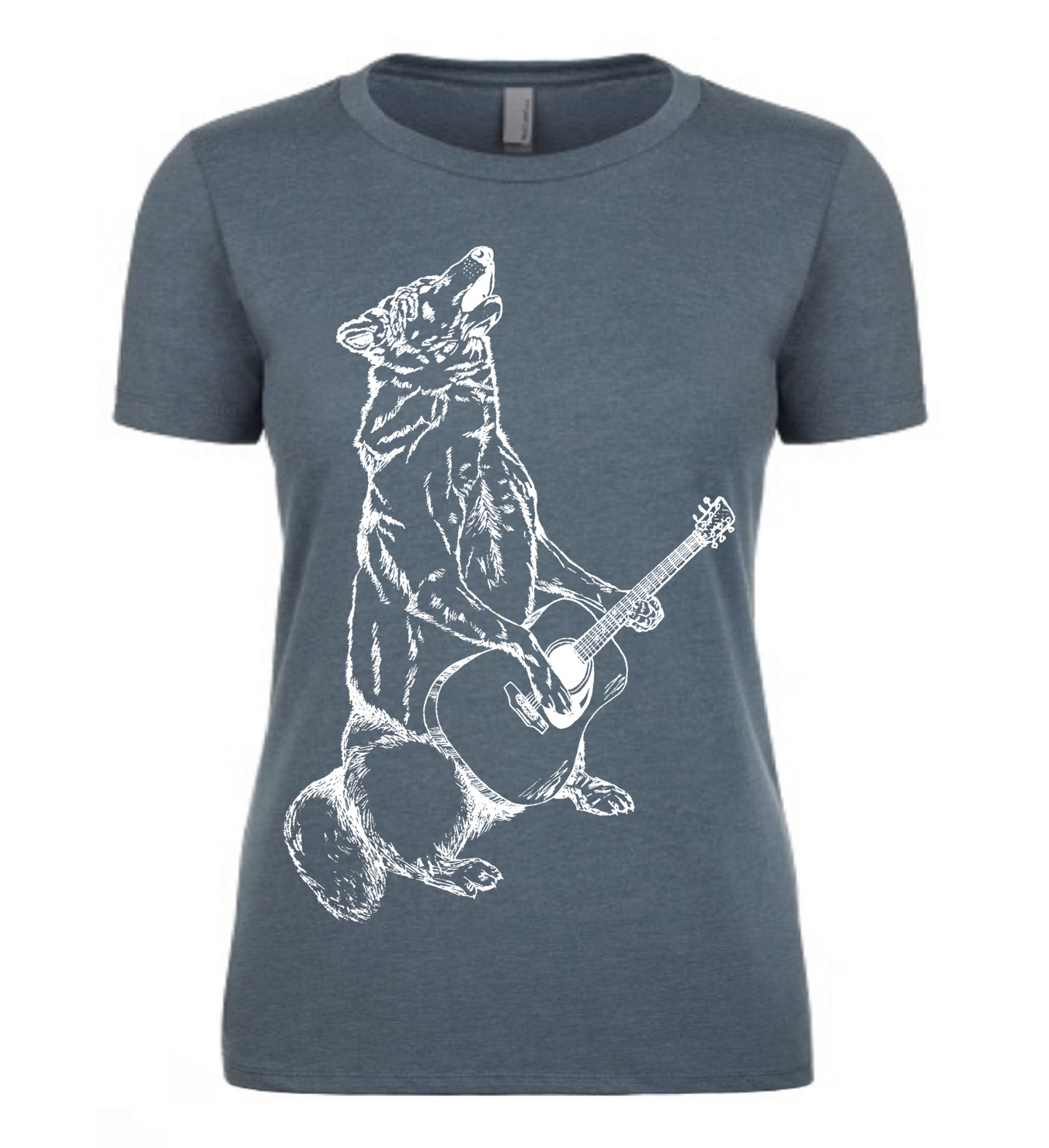 Howling Wolf Playing Guitar Ladies T Shirt