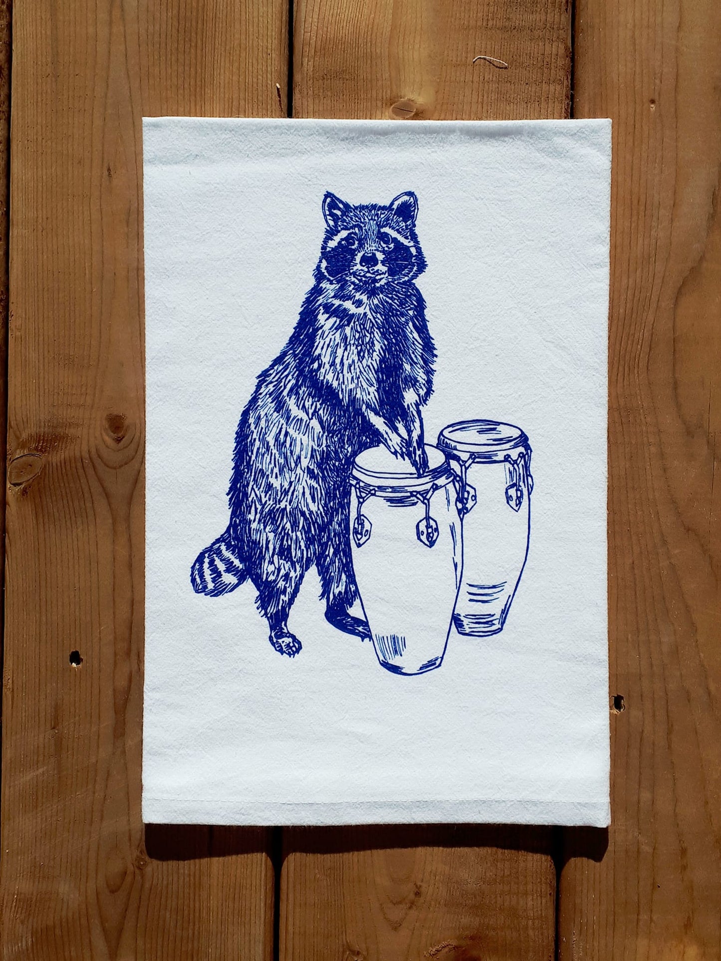 Raccoon Drummer Flour Sack Tea Towel