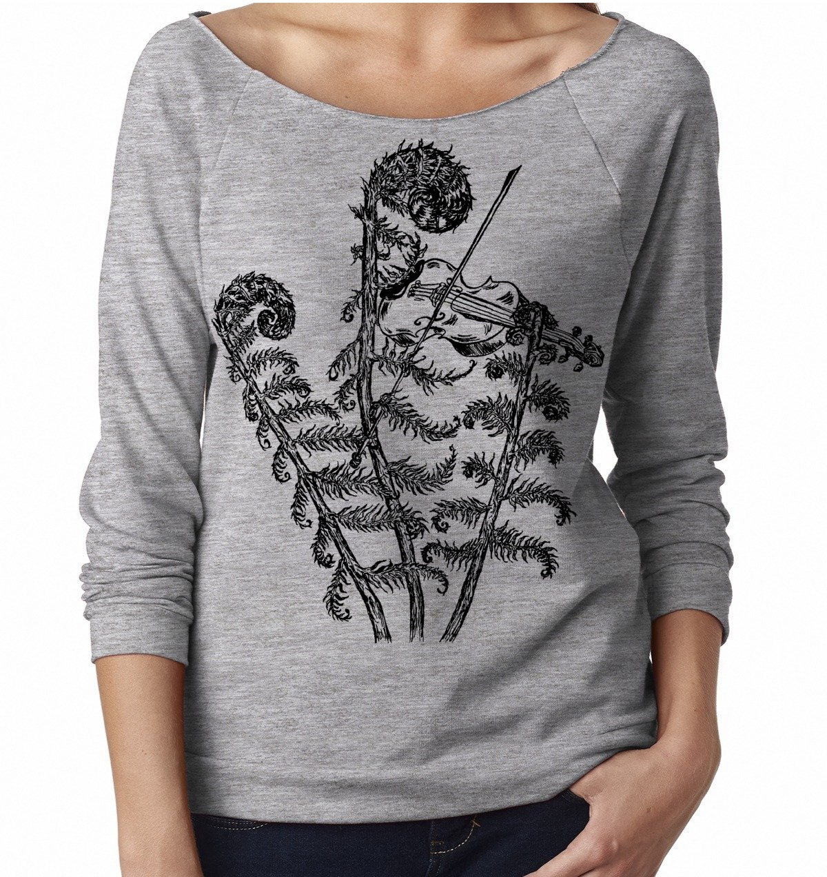 Fiddleheads Playing the Fiddle Ladies 3/4 Sleeve Boatneck Shirt