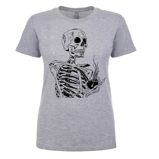 Skeleton Smoking a Pipe Ladies Snug Fit T Shirt