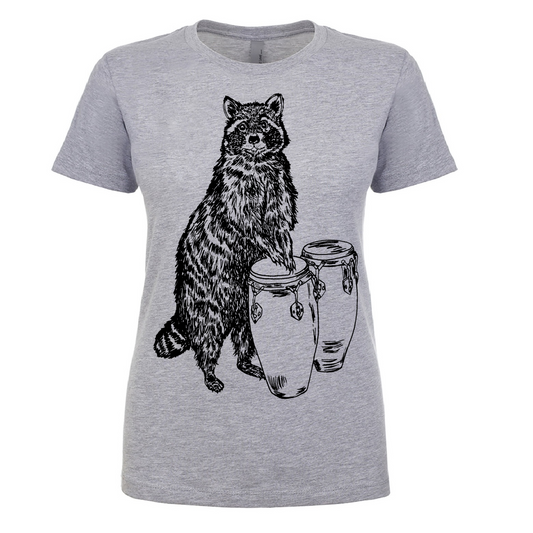 Raccoon Drummer Ladies Snug Fit T Shirt