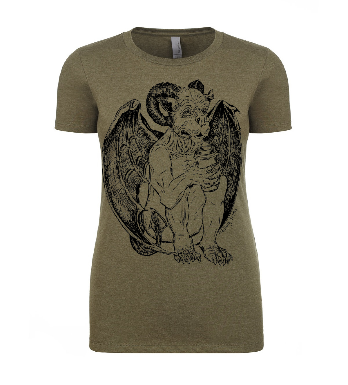 Gargoyle Drinking Coffee Ladies T Shirt