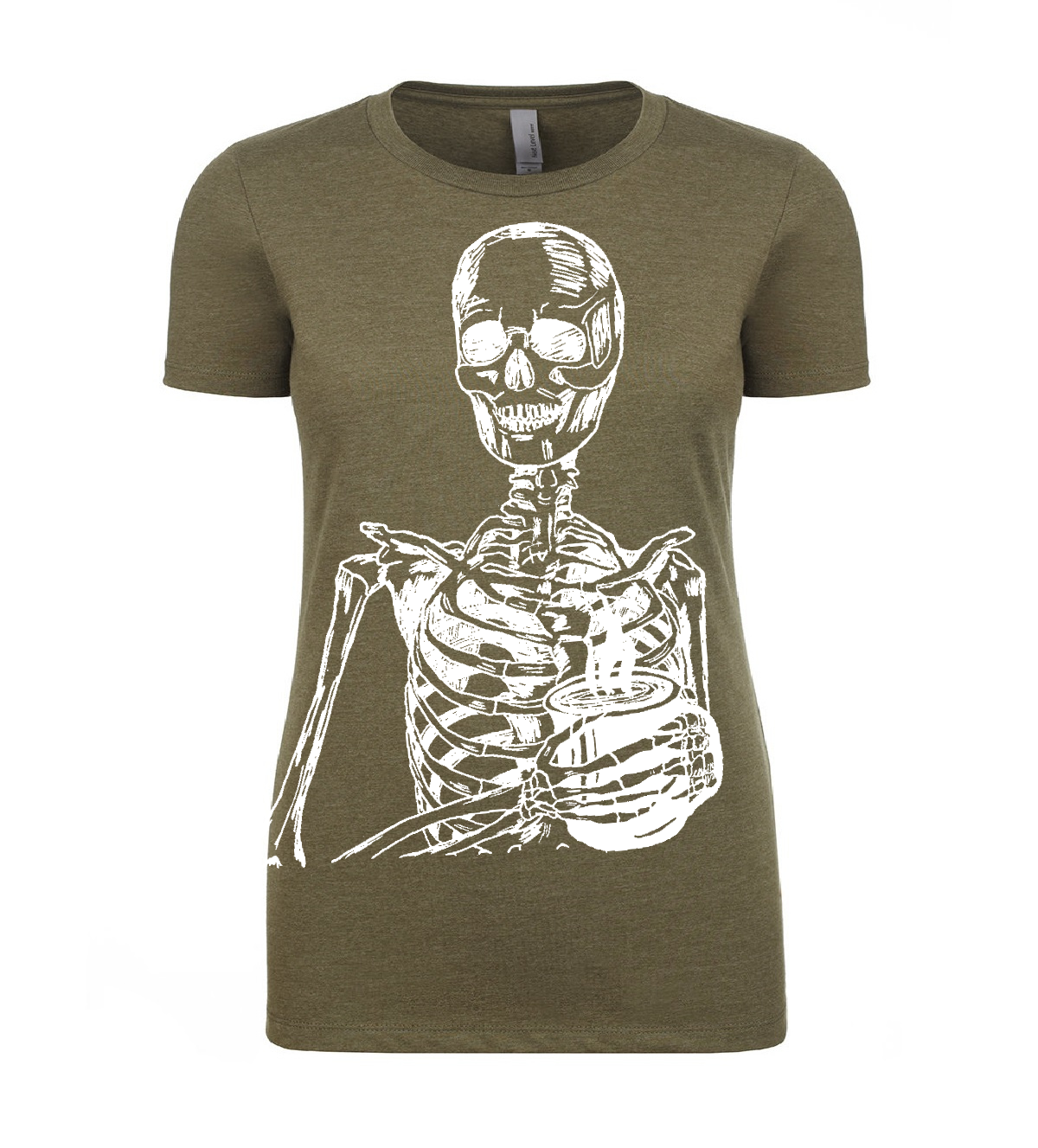 Skeleton Drinking Coffee Ladies T Shirt