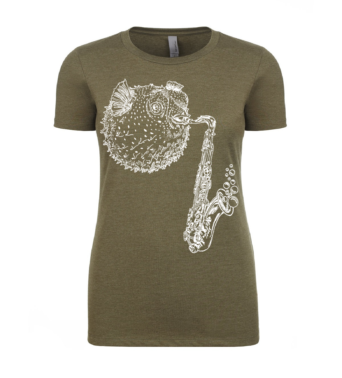 Blowfish Playing Saxophone Ladies T Shirt