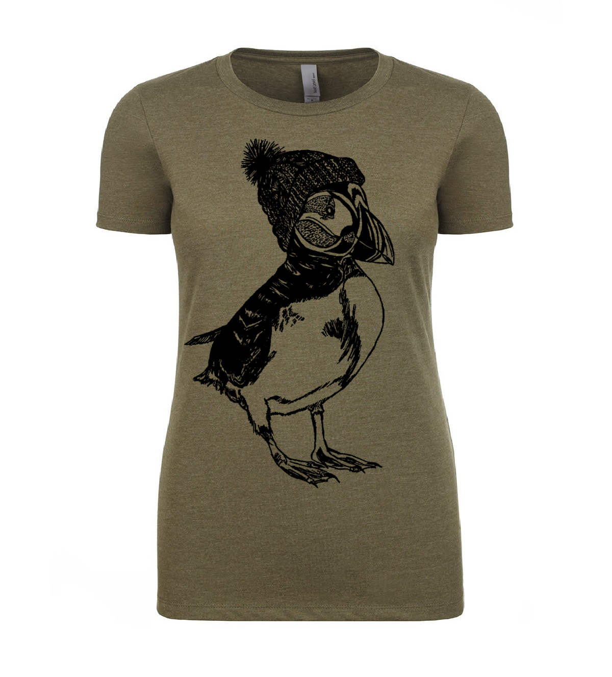 Puffin Wearing a Pom Pom Hat Ladies T Shirt