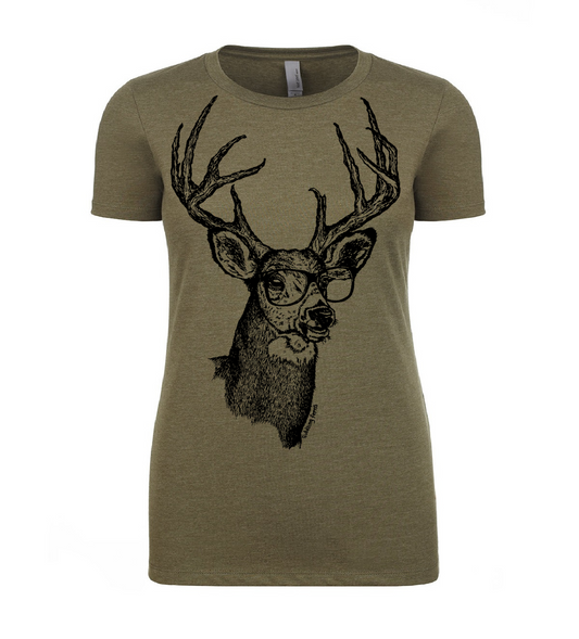 Buck Wearing Glasses Ladies T Shirt