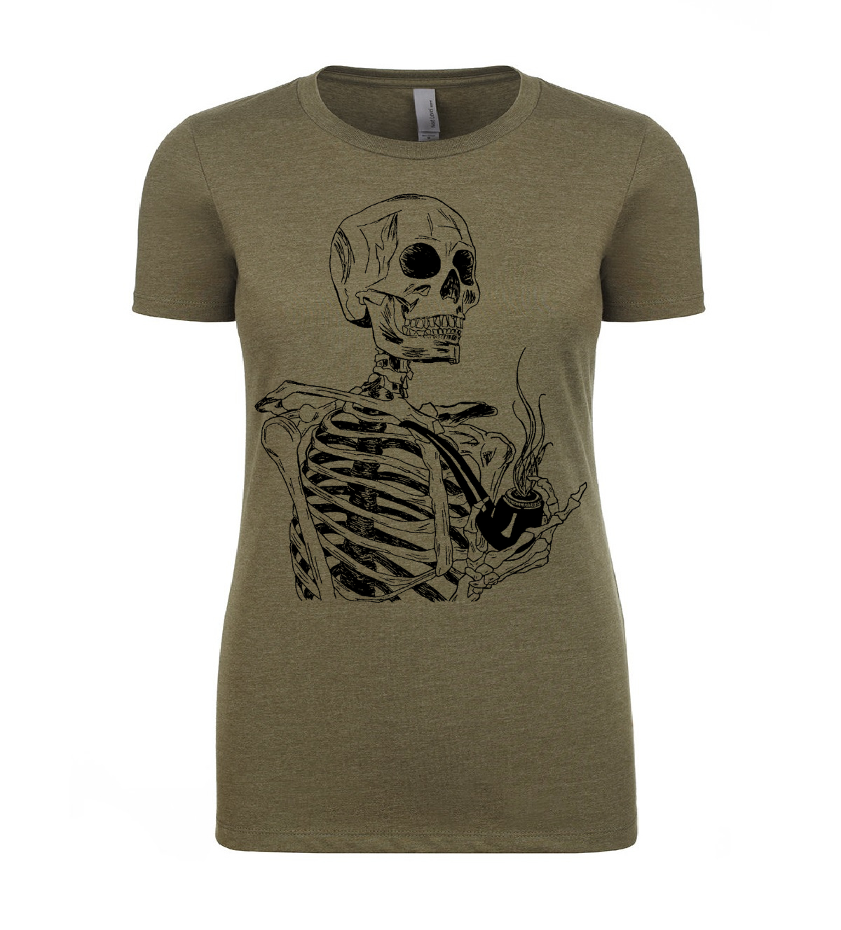 Skeleton Smoking a Pipe Ladies T Shirt