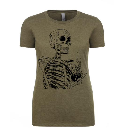 Skeleton Smoking a Pipe Ladies T Shirt