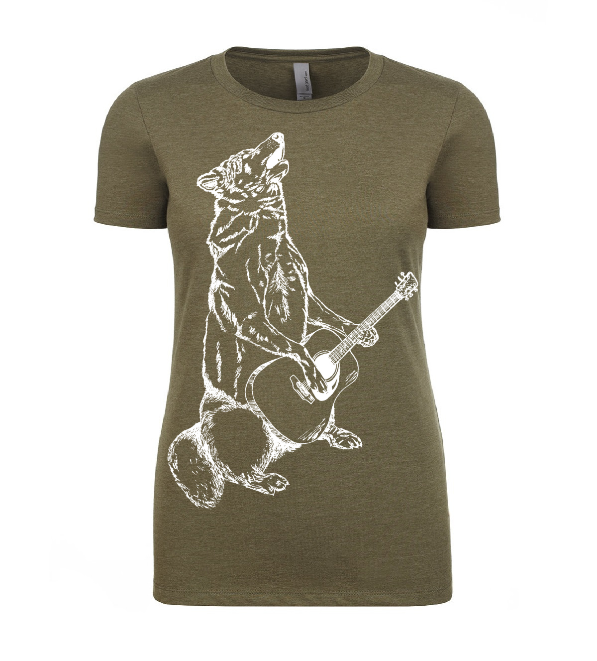 Howling Wolf Playing Guitar Ladies T Shirt