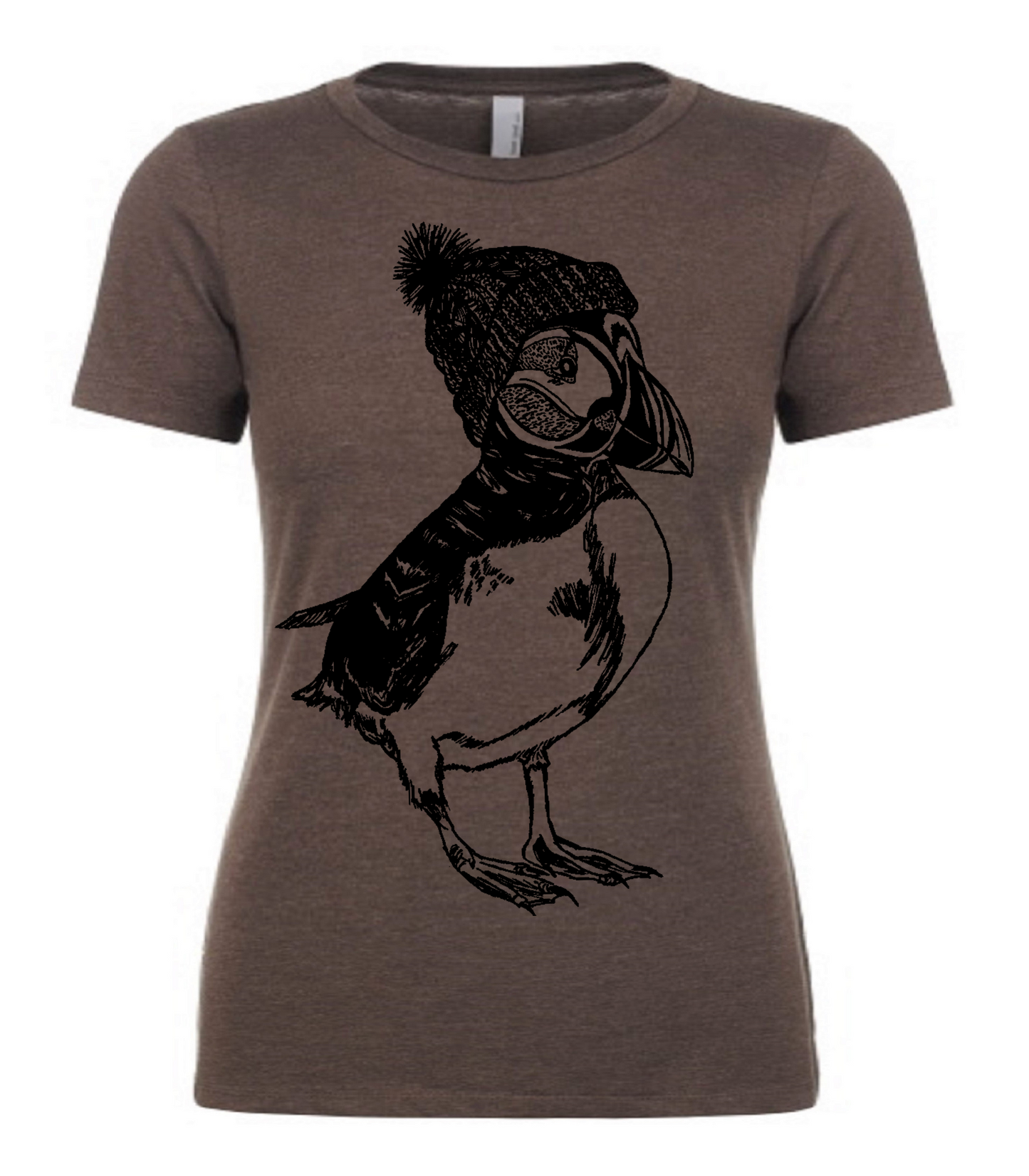 Puffin Wearing a Pom Pom Hat Ladies T Shirt