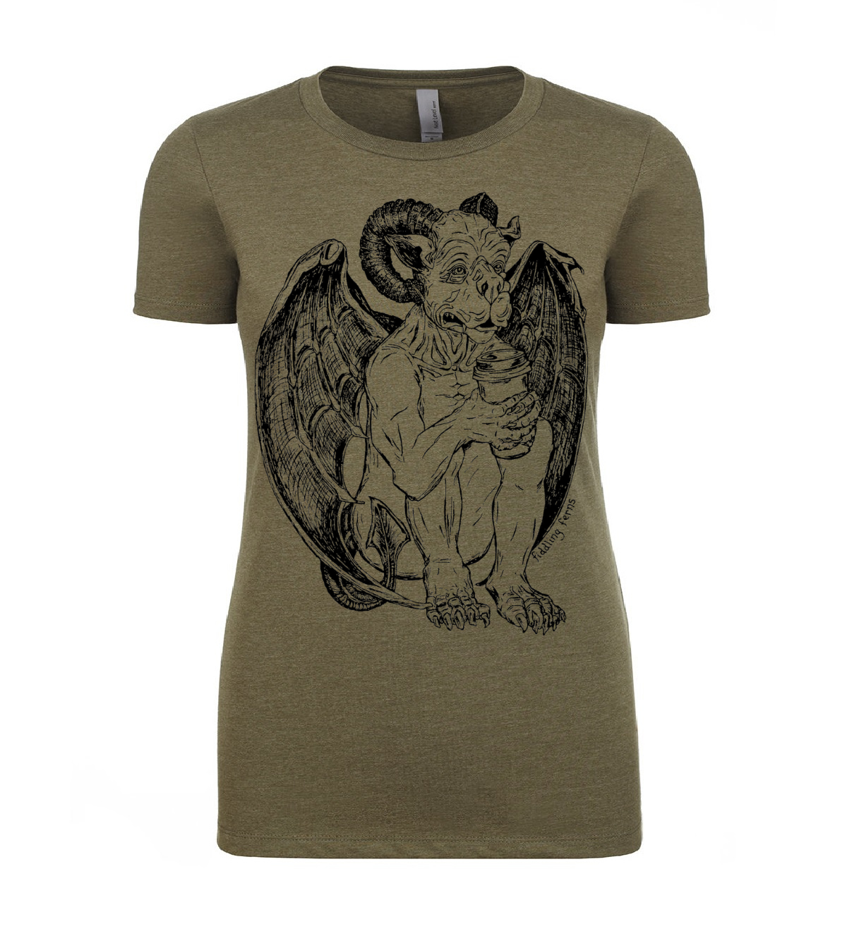 Gargoyle Drinking Coffee Ladies Snug Fit T Shirt