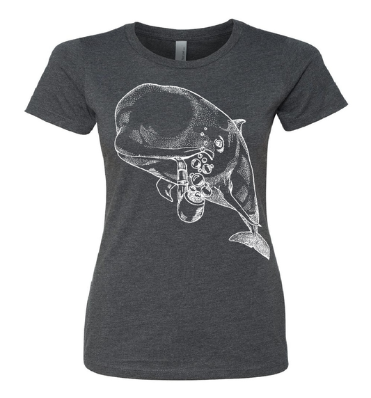 Pilot Whale with a Pipe Ladies Snug Fit T Shirt