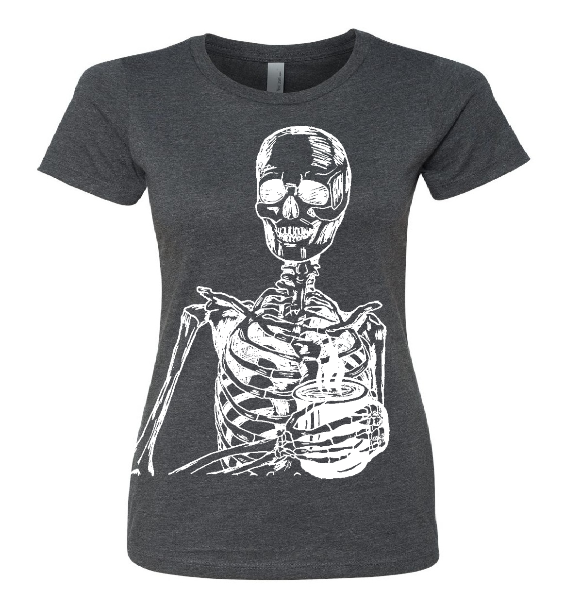 Skeleton Drinking Coffee Ladies Snug Fit T Shirt