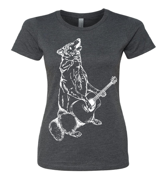 Howling Wolf Playing Guitar Ladies Snug Fit T Shirt