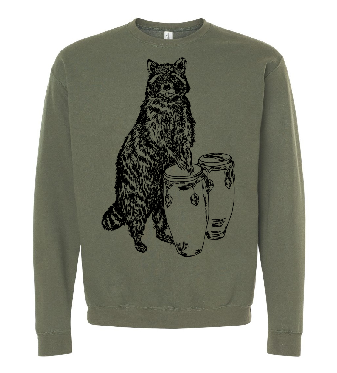 Raccoon Playing Conga Drums Unisex Fleece Crewneck