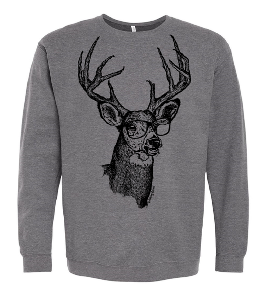 Deer Buck with Glasses Unisex Fleece Crewneck