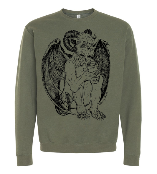 Gargoyle Drinking Coffee Unisex Fleece Crewneck