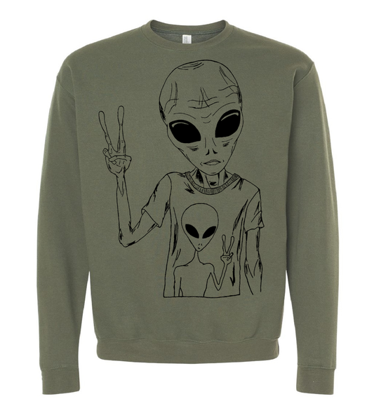 Alien Wearing an Alien Tee Unisex Fleece Crewneck