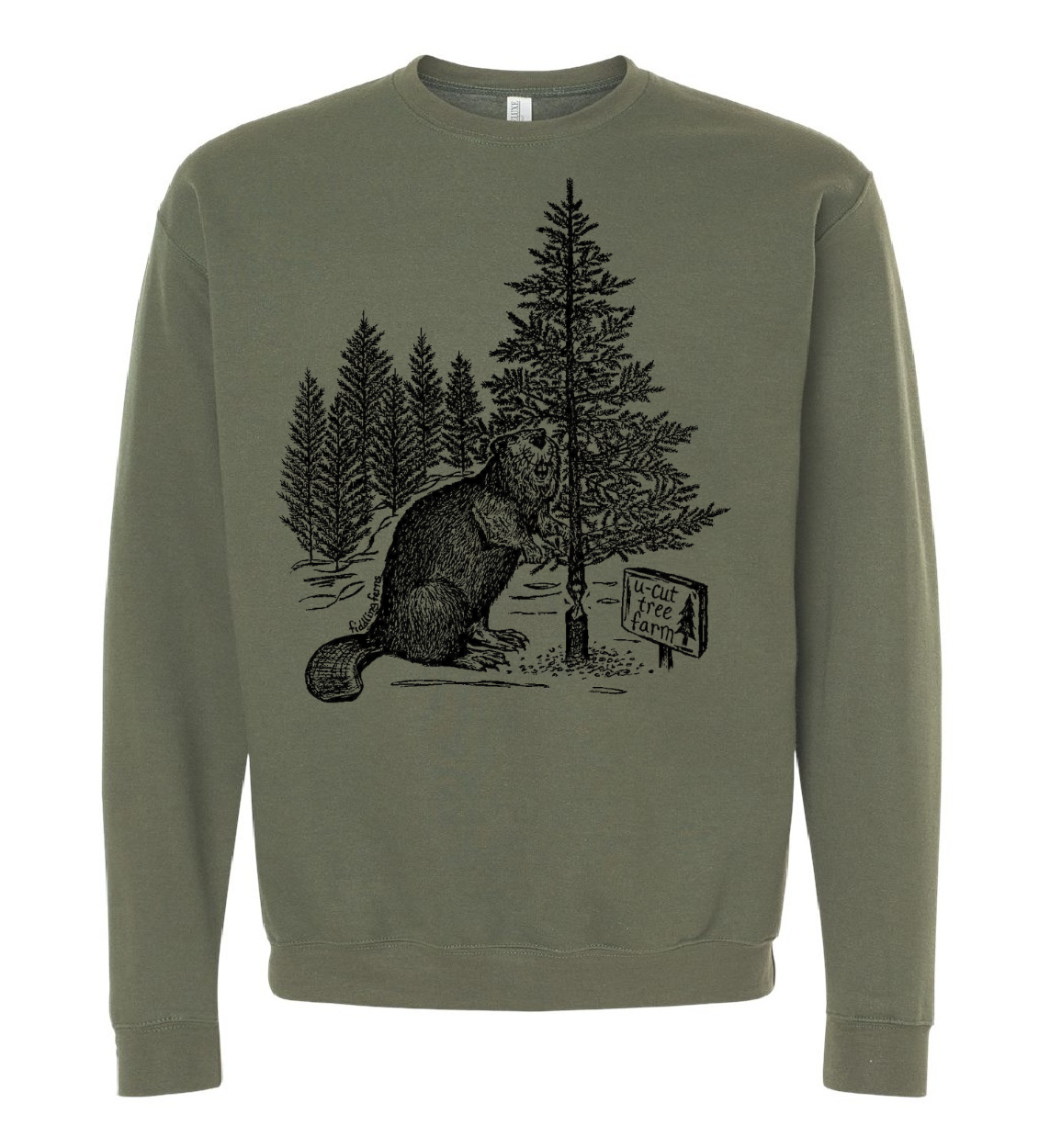 Beaver at a U Cut Tree Farm Unisex Fleece Crewneck