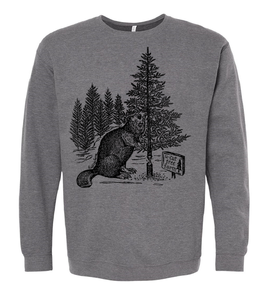 Beaver at a U Cut Tree Farm Unisex Fleece Crewneck